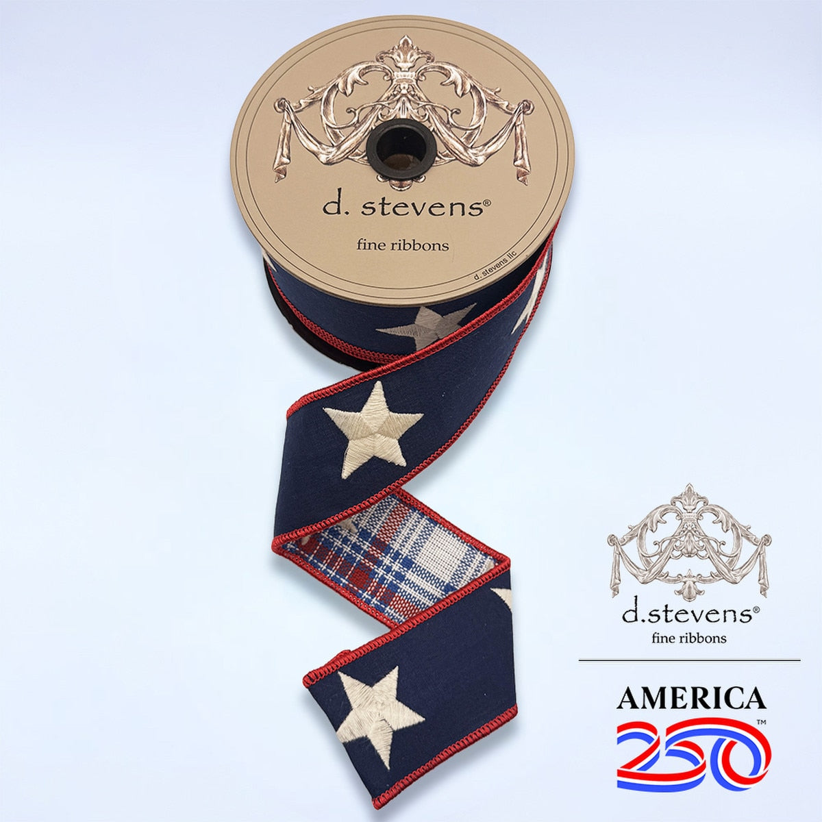 Taffeta Embroidery Ribbon Red White Blue Ivory Stars 2 Inch