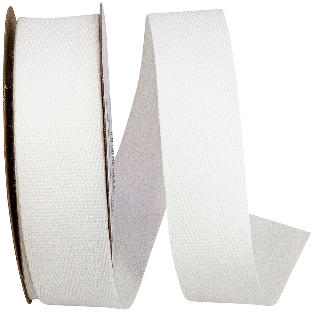 White 1 Inch Twill Herringbone Heavy Cotton Ribbon for Wreaths & Bows