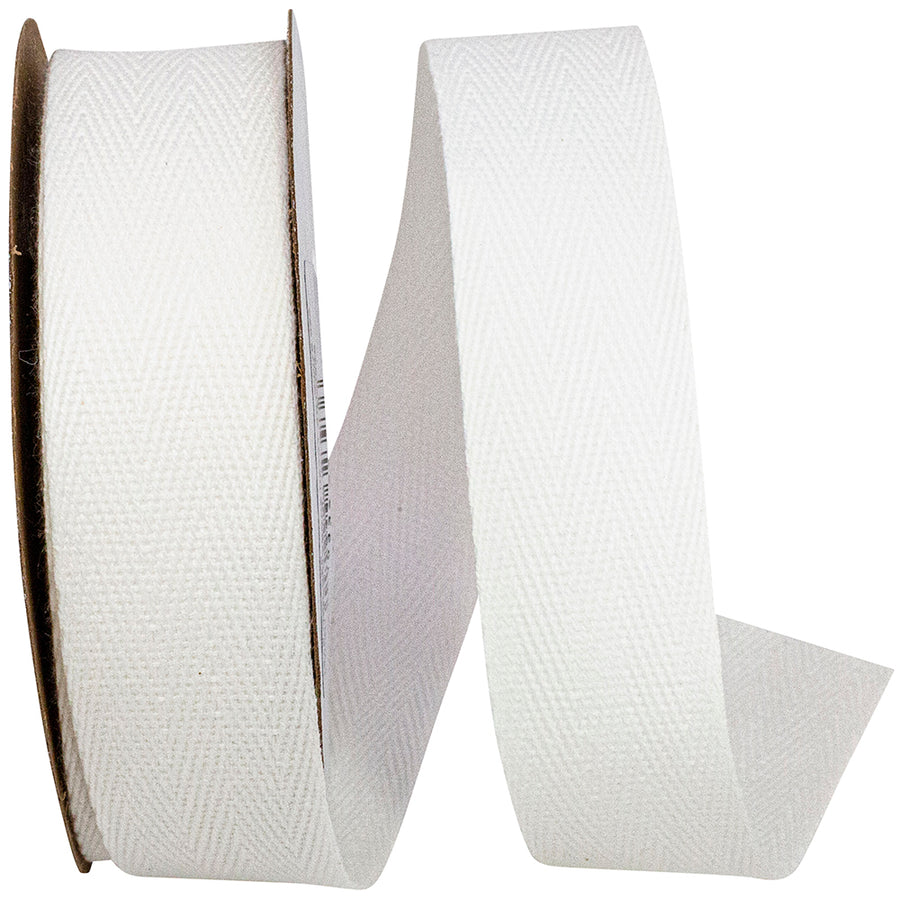 White 1 Inch Twill Herringbone Heavy Cotton Ribbon for Wreaths & Bows