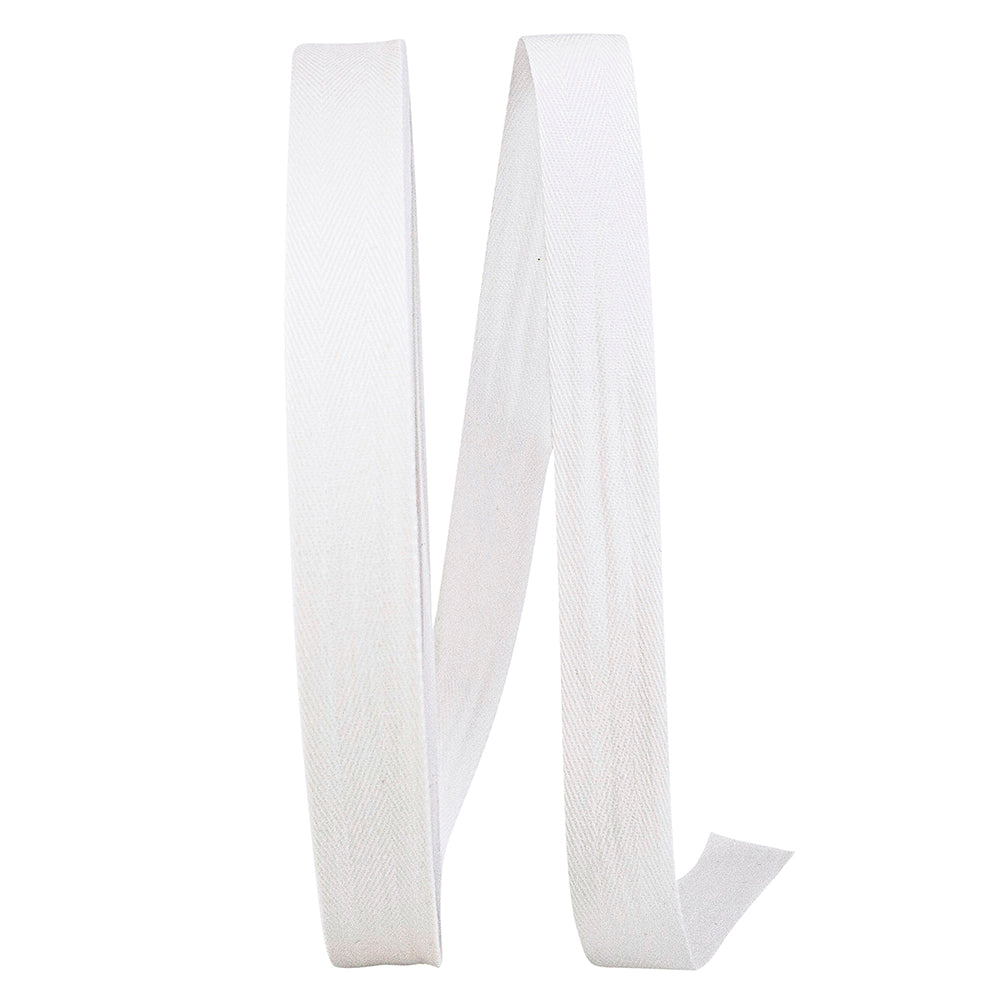 White 1 Inch Cotton Med Wt Twill White Ribbon Rd for Wreaths & Bows