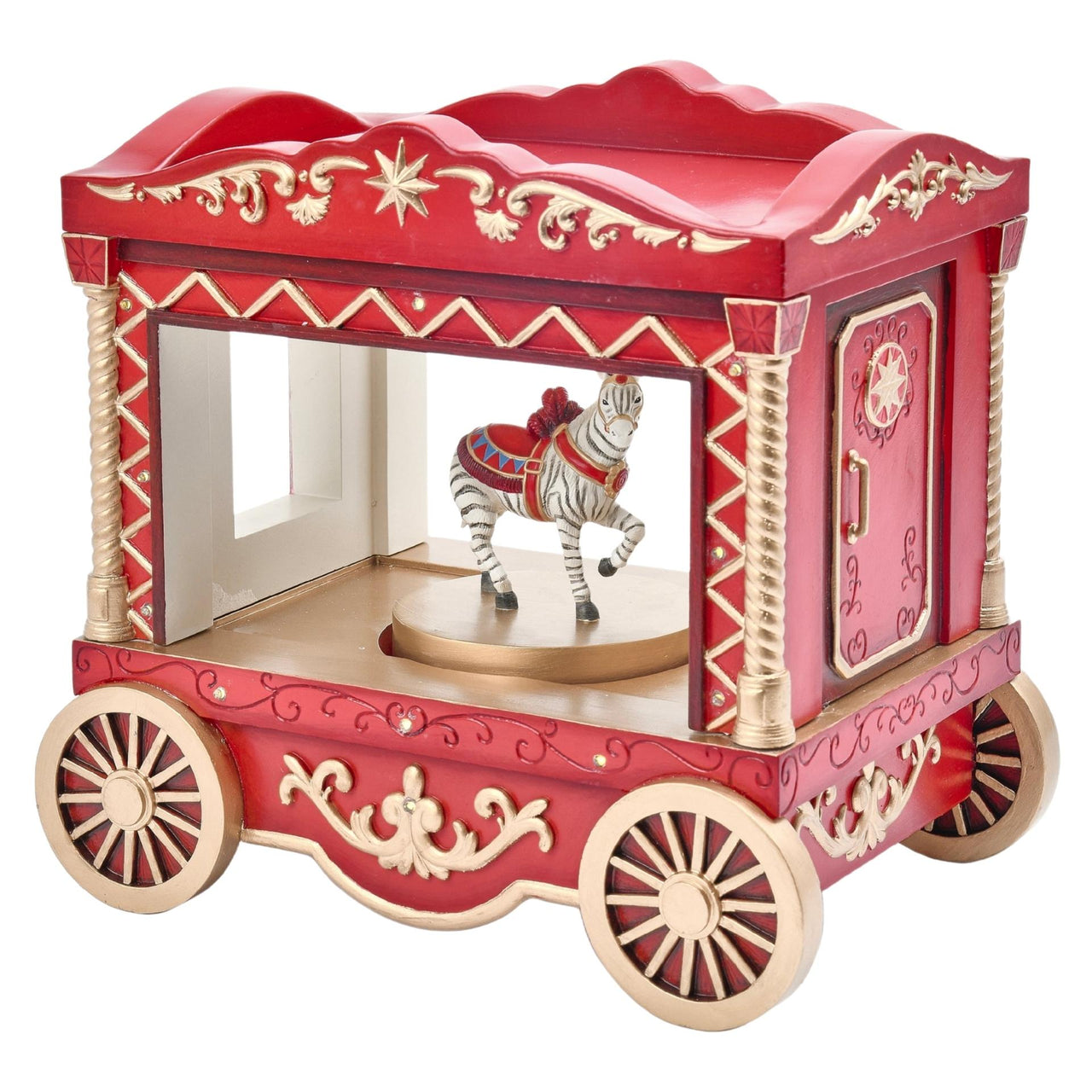 Zebra Turning In Circus Wagon Music Box With Led Light
