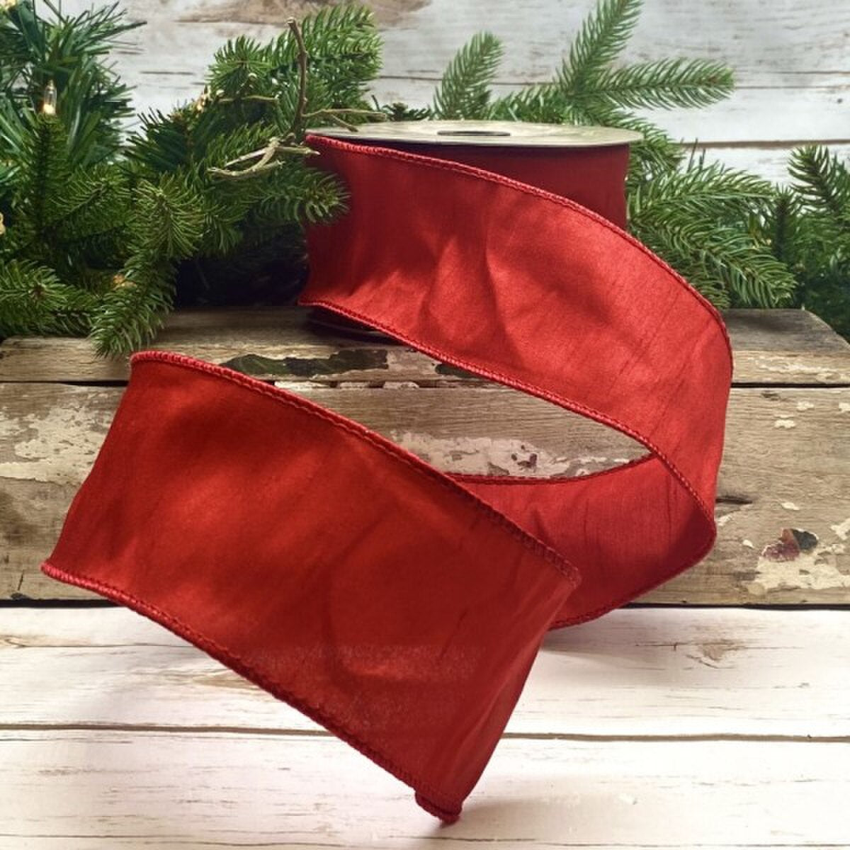 Red Georgette Dupion Ribbon 2.5 Inch x 25 Yards