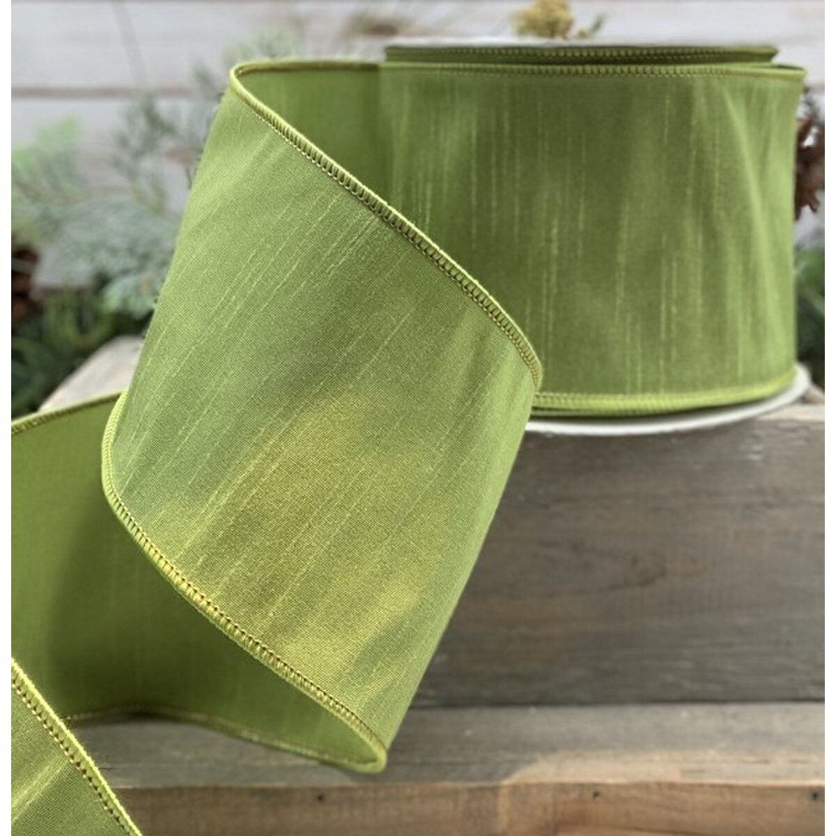 Georgette Dupion Ribbon Green 4 Inch x 25 Yards