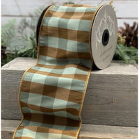 Cinnamon-Spruce Faux Dupion Check Ribbon 4