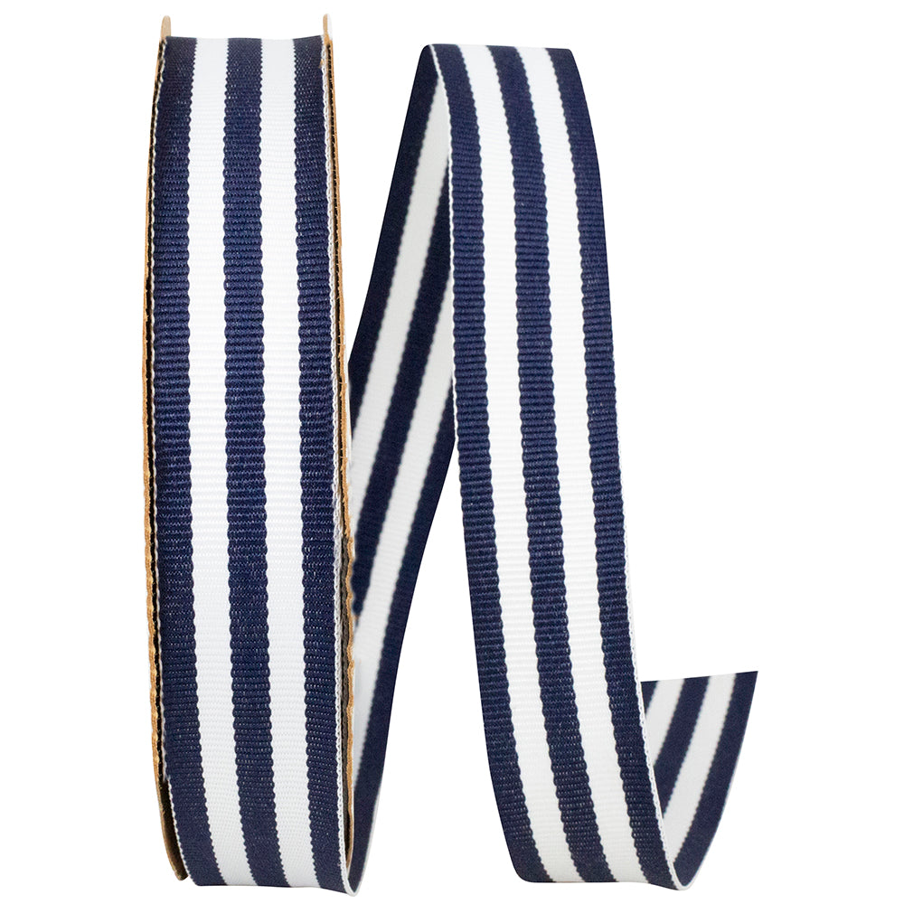 Navy 7 8 Inch Grosgrain Stripes Ribbon Rd for Wreaths & Bows
