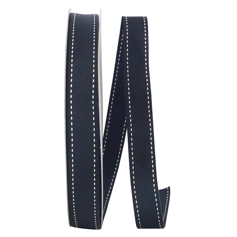 Black 7 8 Inch Grosgrain Saddle Stitch Ribbon for Wreaths & Bows