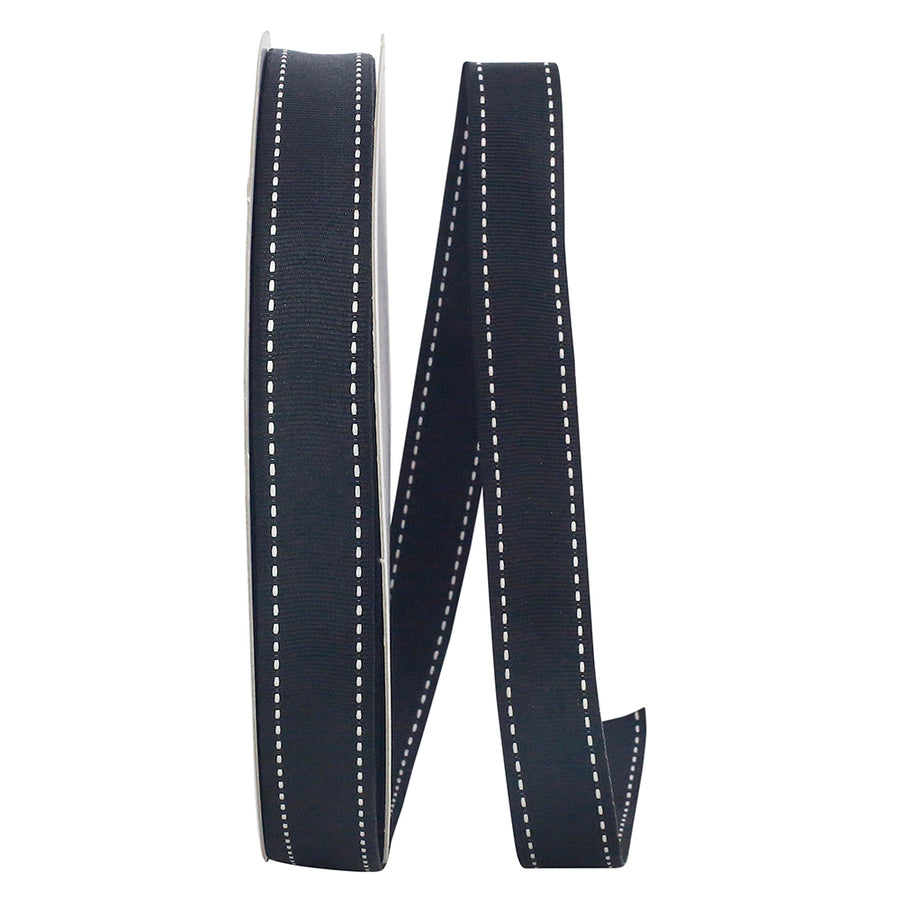 Black 7 8 Inch Grosgrain Saddle Stitch Ribbon for Wreaths & Bows