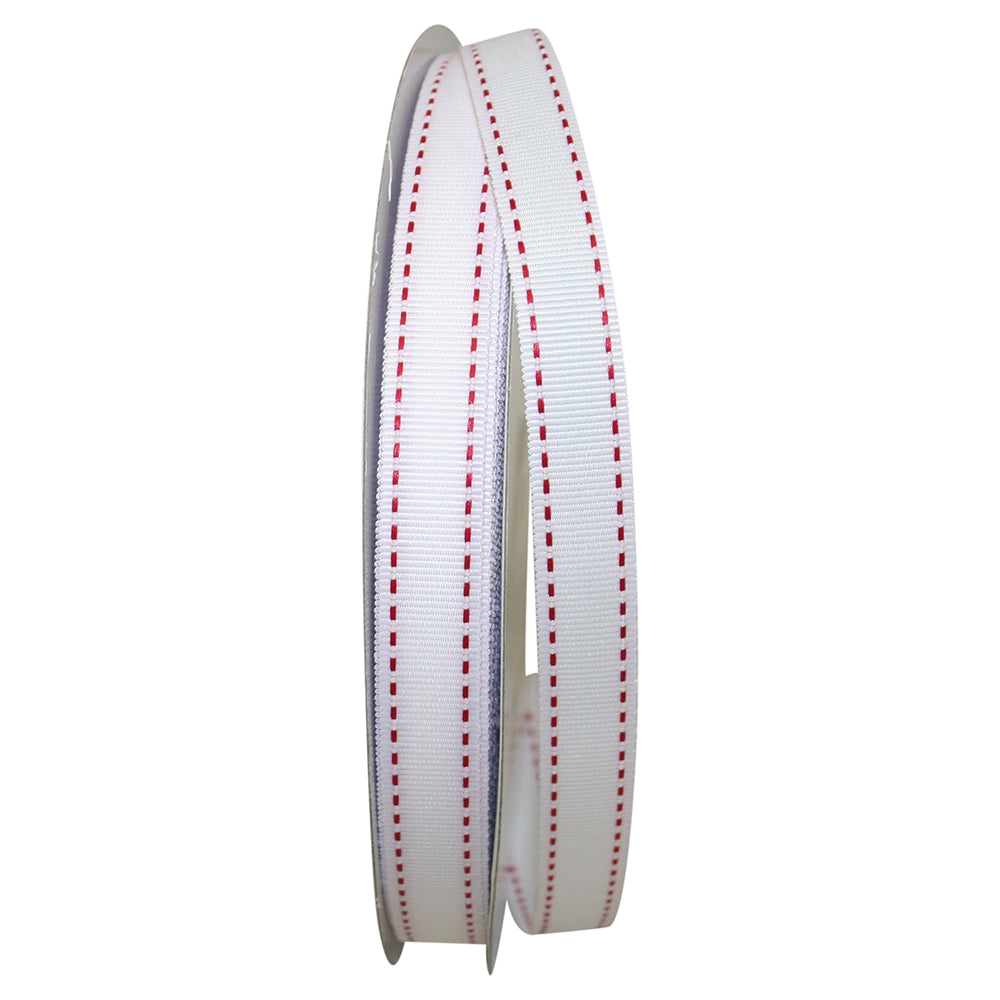 White Red 5 8 Inch Grosgrain Saddle Stitch Ribbon for Wreaths & Bows
