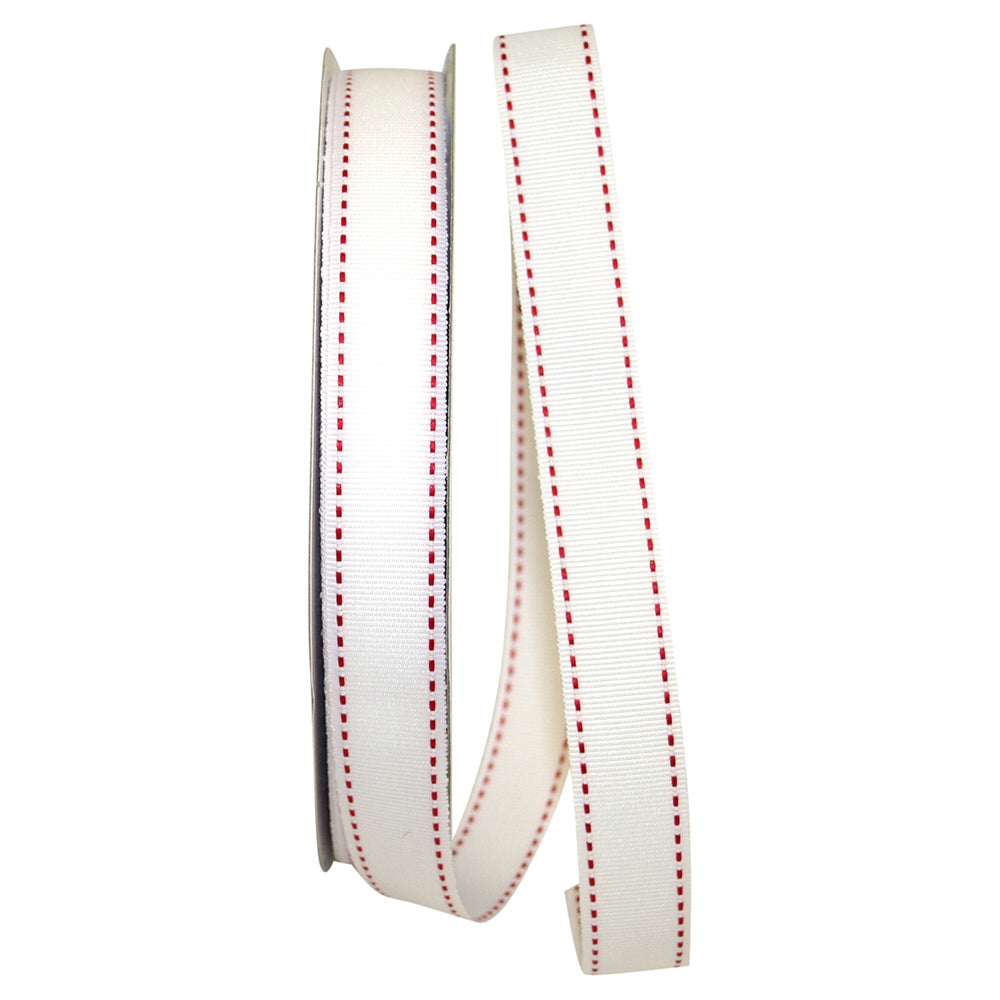 White Red 7 8 Inch Grosgrain Saddle Stitch Ribbon for Wreaths & Bows