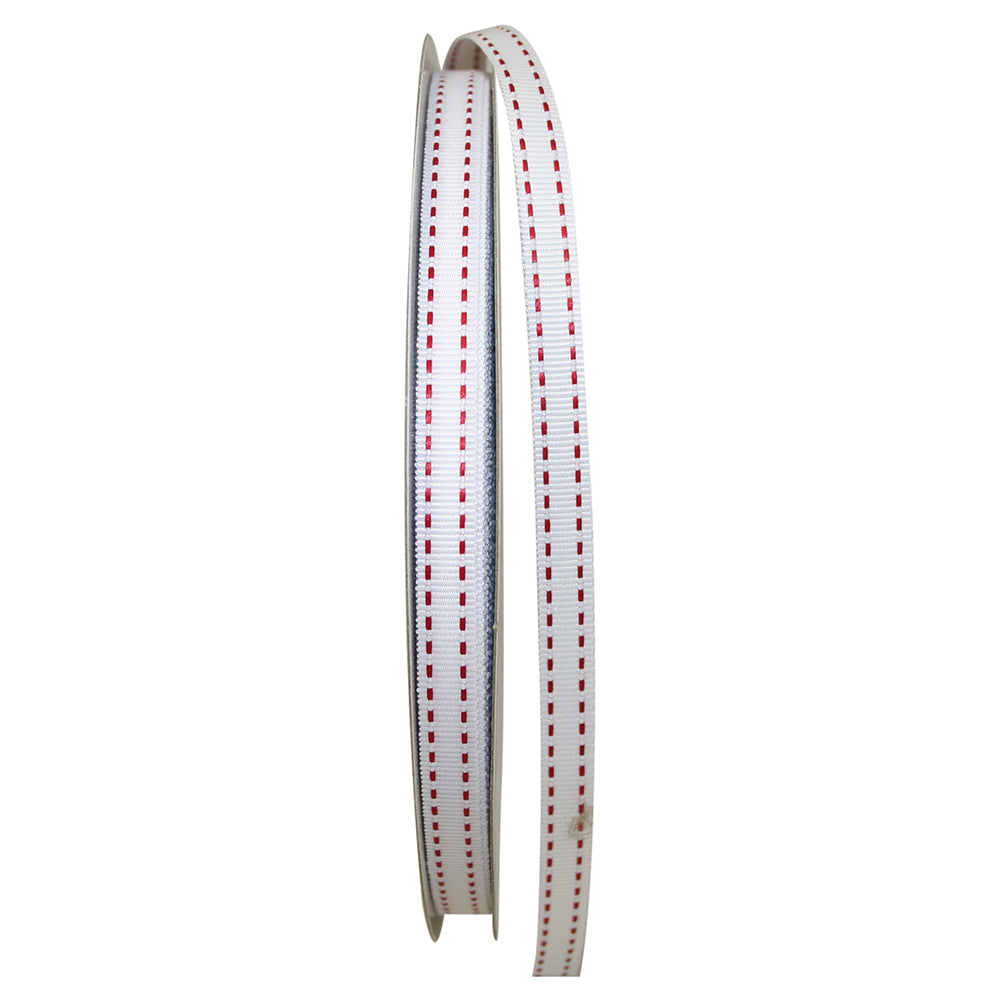 White Red 3 8 Inch Grosgrain Saddle Stitch Ribbon for Wreaths & Bows