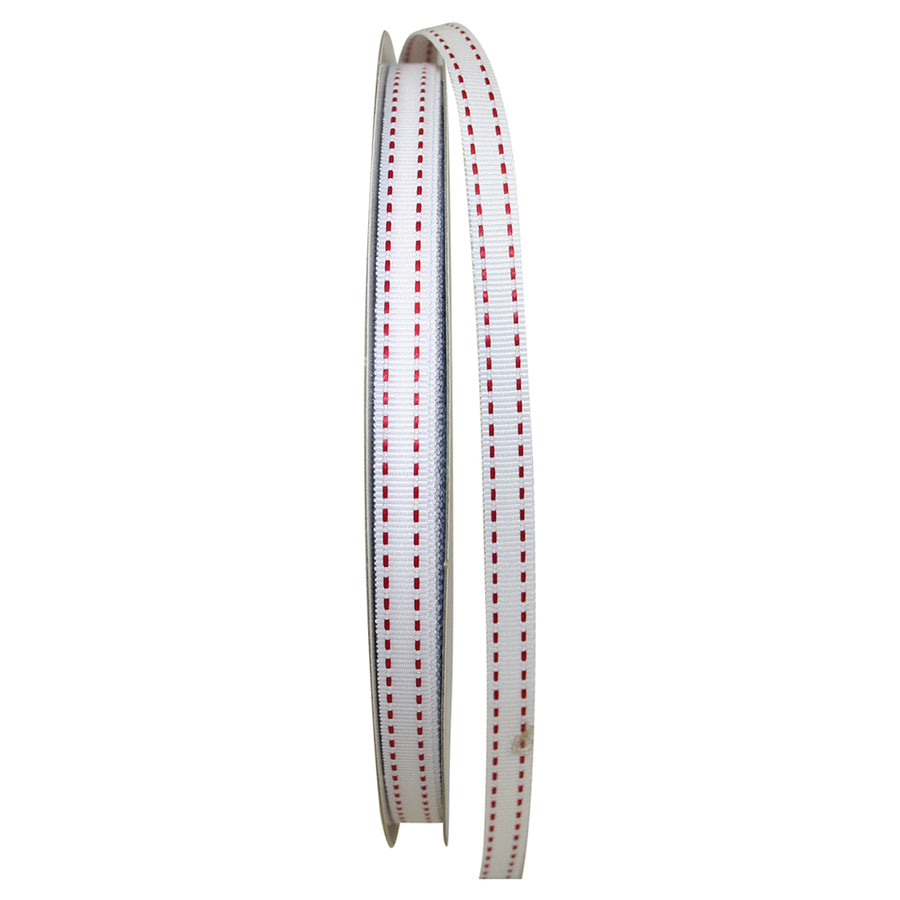 White Red 3 8 Inch Grosgrain Saddle Stitch Ribbon for Wreaths & Bows