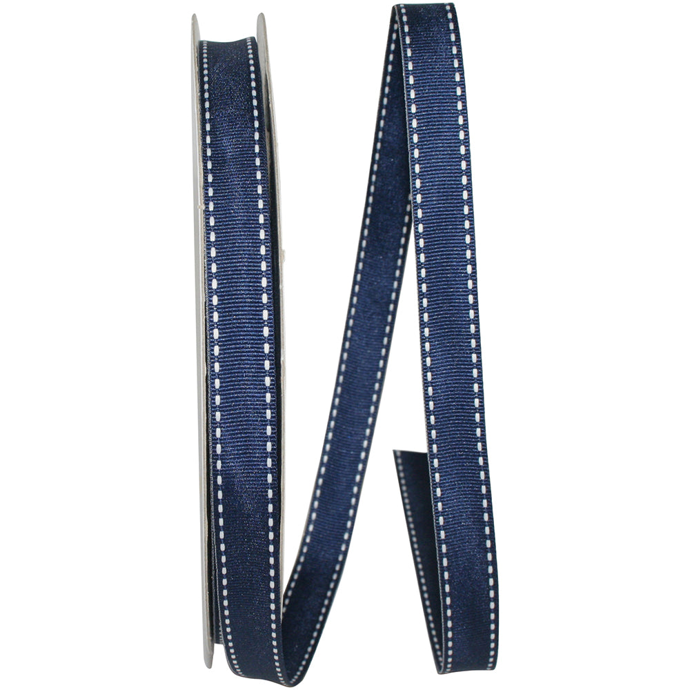 Navy 5 8 Inch Grosgrain Saddle Stitch Ribbon for Wreaths & Bows