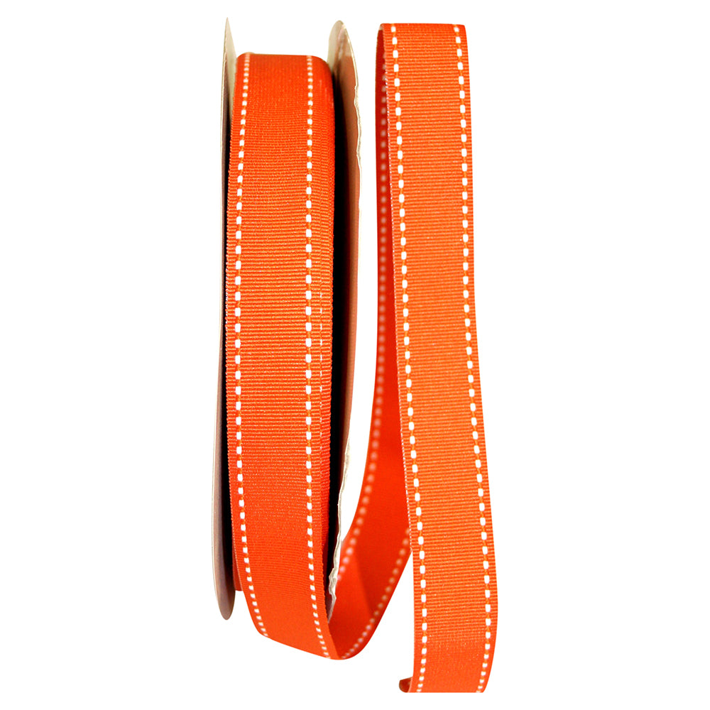 Orange 7 8 Inch Grosgrain Saddle Stitch Ribbon for Wreaths & Bows