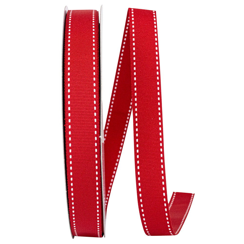 Red 7 8 Inch Grosgrain Saddle Stitch Ribbon for Wreaths & Bows
