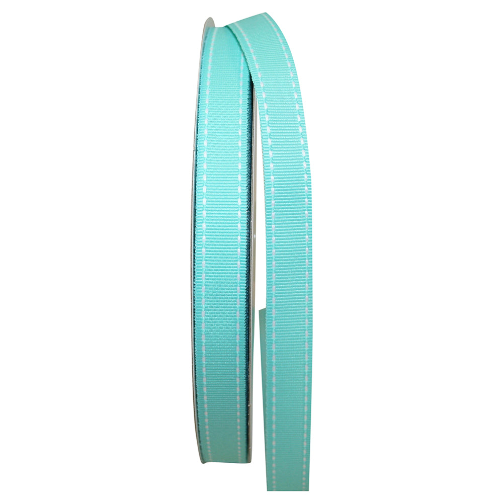 Aqua Grosgrain Saddle Stitch Ribbon 5/8 Inch for Bows