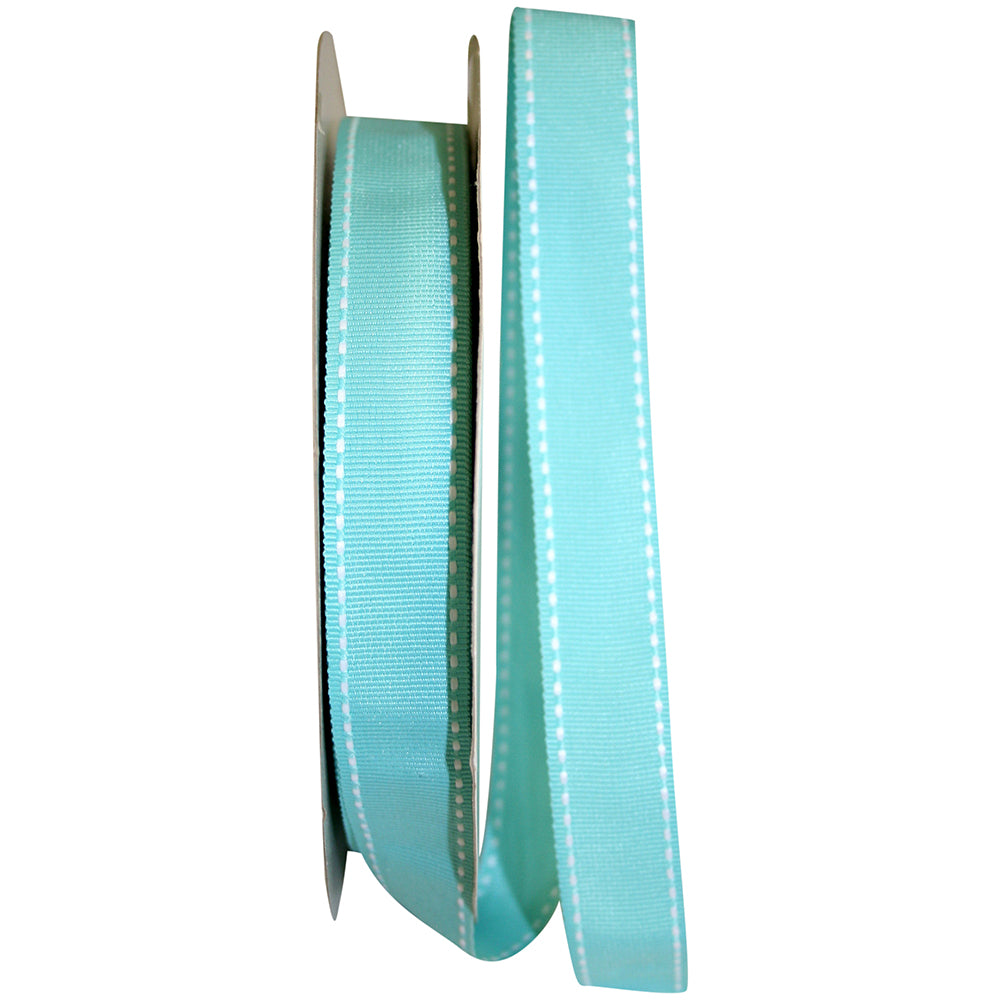 Aqua Grosgrain Saddle Stitch Ribbon 7/8 Inch for Bows