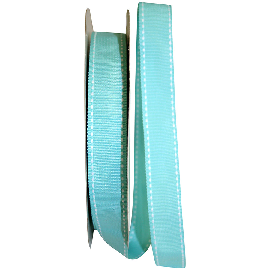 Aqua Grosgrain Saddle Stitch Ribbon 7/8 Inch for Bows