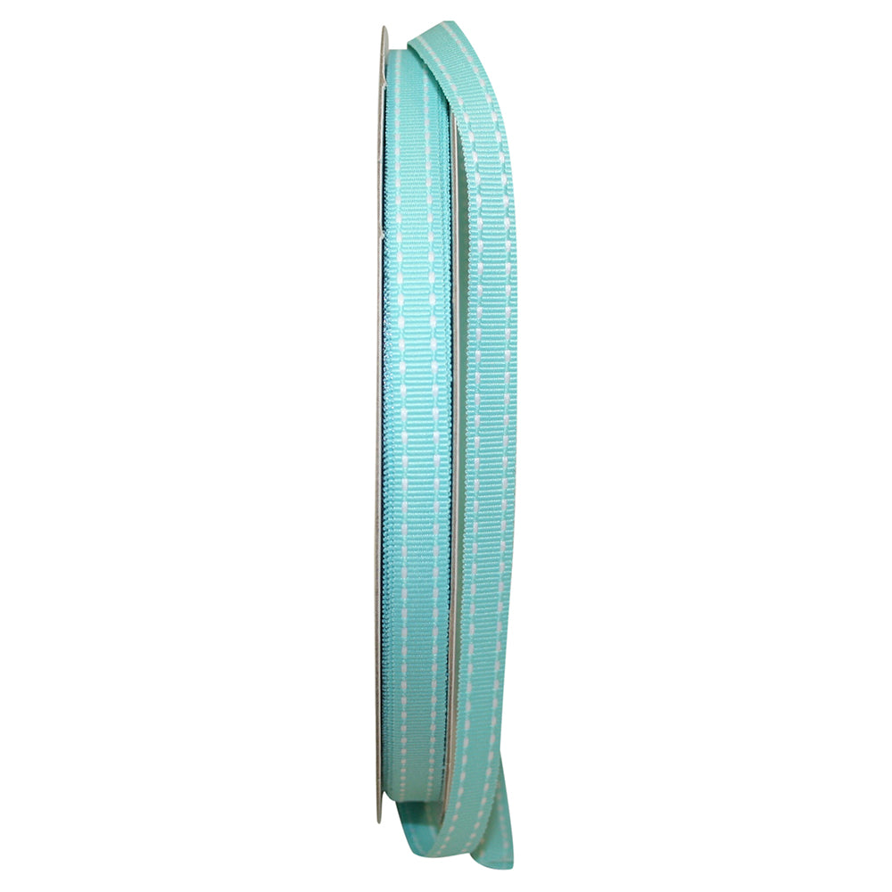 Aqua Grosgrain Saddle Stitch Ribbon 3/8 Inch for Bows