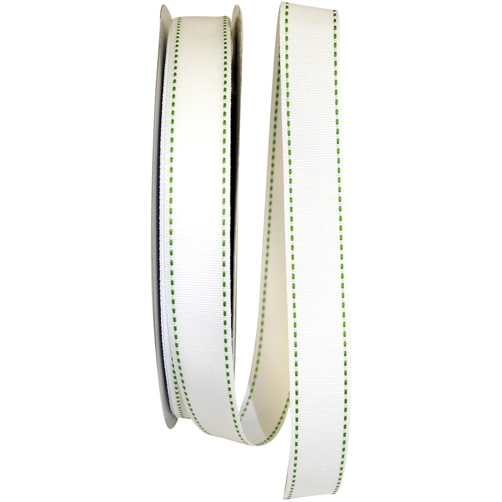 White Green 7 8 Inch Grosgrain Saddle Stitch Ribbon for Wreaths & Bows