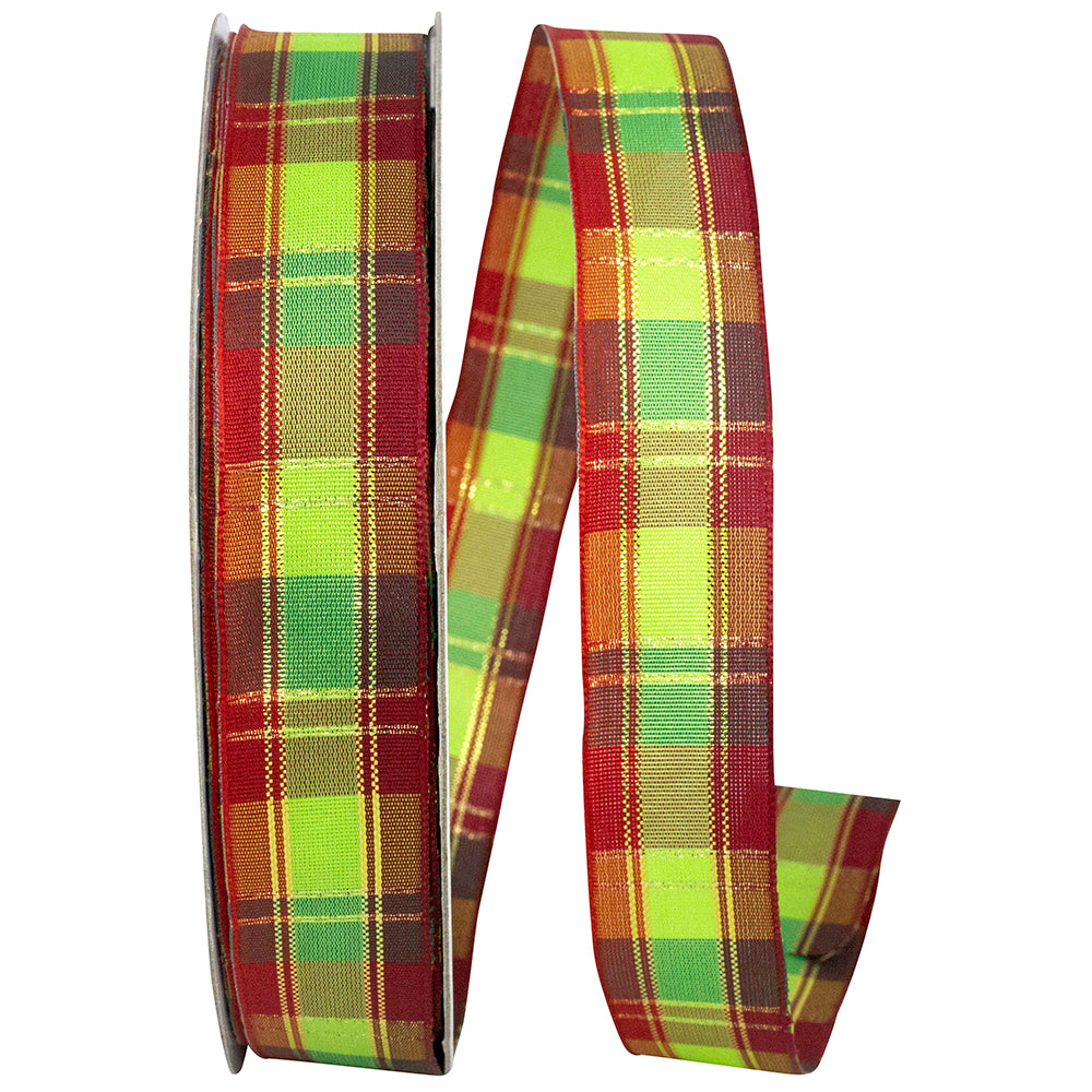 Cheerful Plaid Wired Edge Ribbon 7/8 Inch Comb. 50 Yards