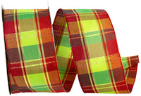 Cheerful Plaid Wired Edge Ribbon 1-1/2 Inch for Wreaths