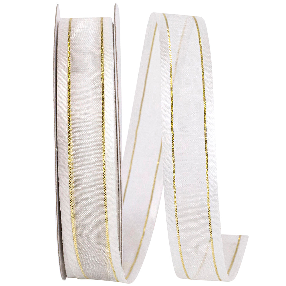 White Sheer Satin Edge Metallic Ribbon 5/8 Inch 25Yds