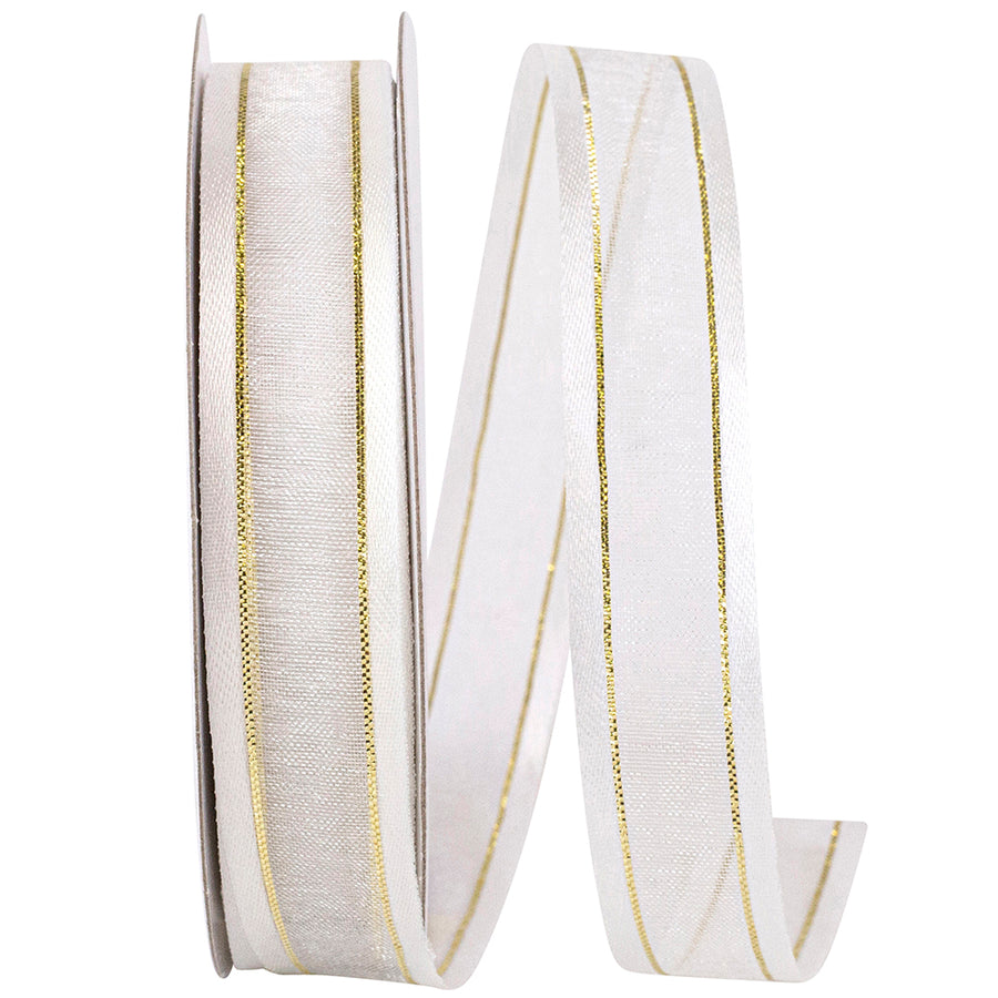 White Sheer Satin Edge Metallic Ribbon 5/8 Inch 25Yds
