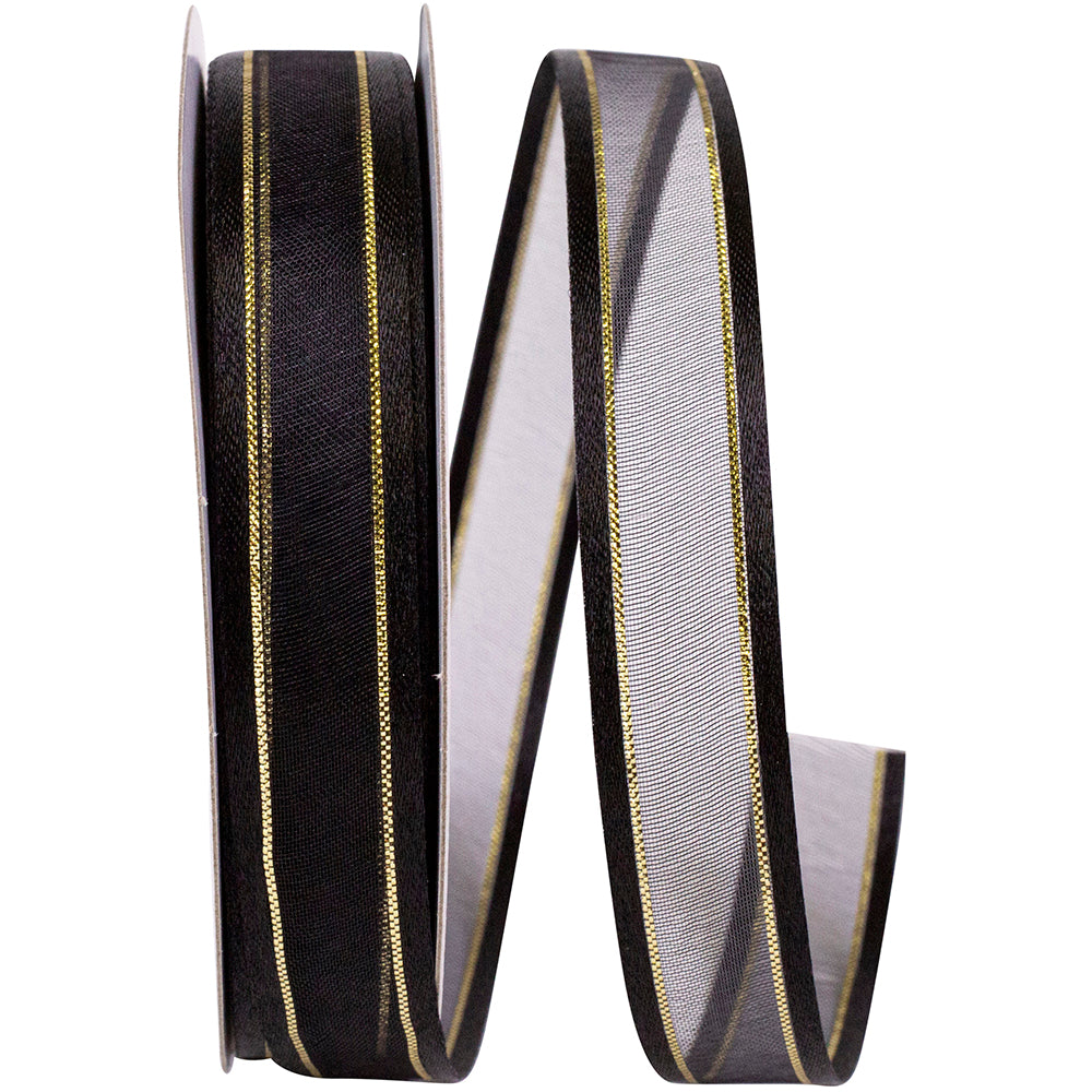 Black Sheer Satin Edge Metallic Ribbon 5/8 Inch 25 Yards