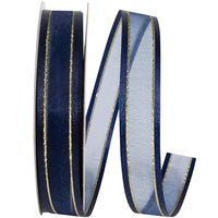 Navy Sheer Satin Edge Metallic Ribbon 5/8 Inch for Bows