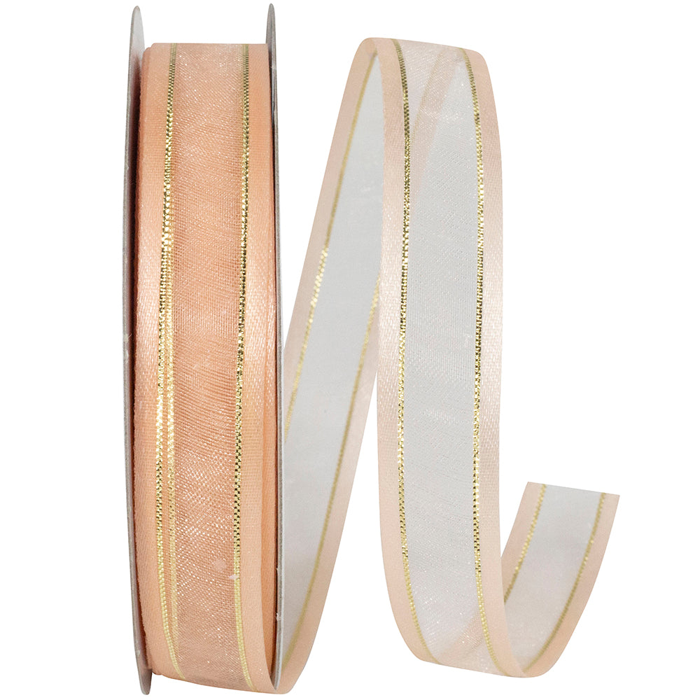 Peach Sheer Satin Edge Metallic Ribbon 5/8 Inch 25 Yards