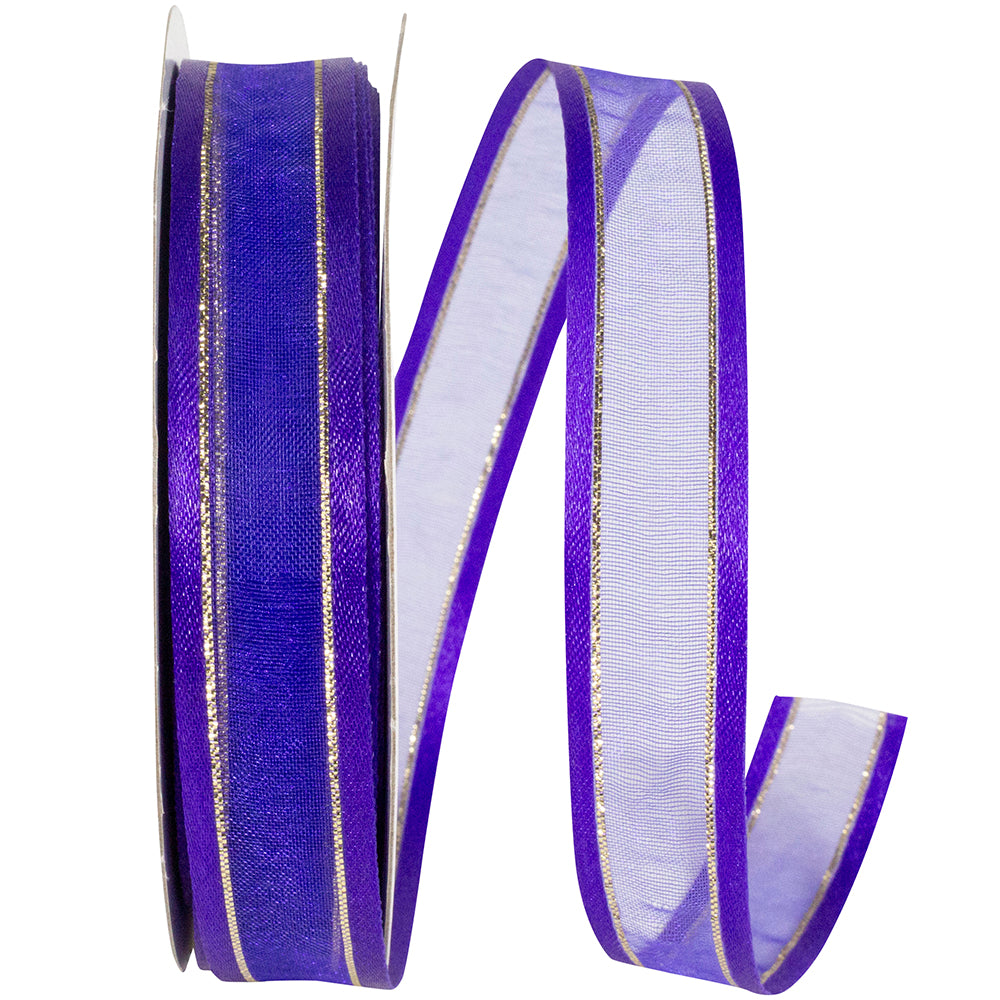 Purple Sheer Satin Edge Metallic Ribbon 5/8 Inch 25 Yards