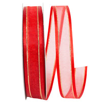 Red Sheer Satin Edge Metallic Ribbon 5/8 Inch 25Yds