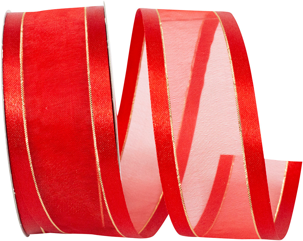 Red Sheer Satin Edge Metallic Ribbon 1-1/2 Inch for Bows