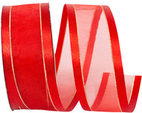 Red Sheer Satin Edge Metallic Ribbon 1-1/2 Inch for Bows