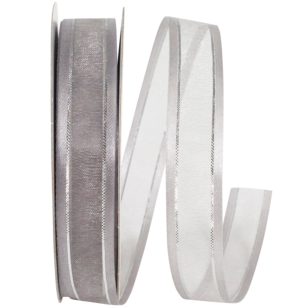Silver Sheer Satin Edge Metallic Ribbon 5/8 Inch 25 Yards