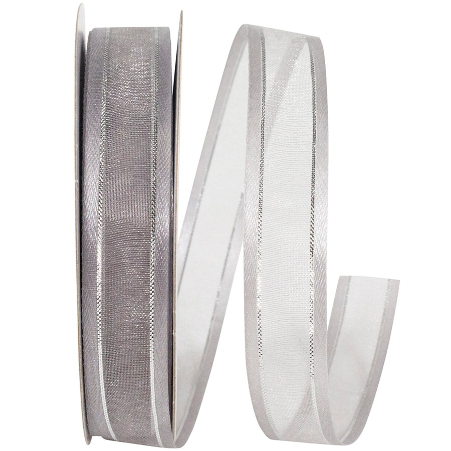 Silver Sheer Satin Edge Metallic Ribbon 5/8 Inch 25Yds