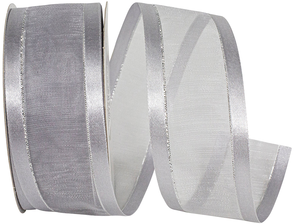 Sheer Satin Edge Metallic Ribbon Silver 1-1/2 Inch