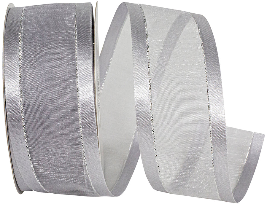 Sheer Satin Edge Metallic Ribbon Silver 1-1/2 Inch