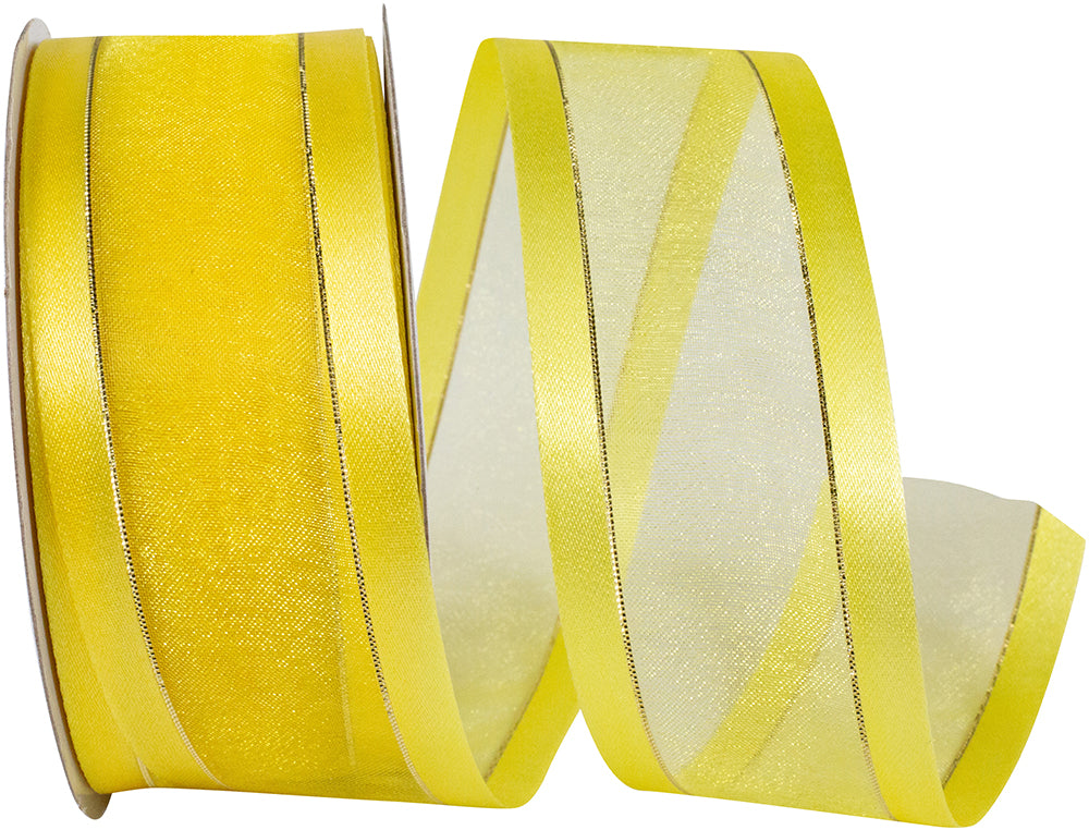Sheer Satin Edge Metallic Ribbon Yellow 1-1/2 Inch