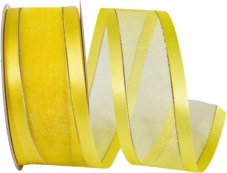 Sheer Satin Edge Metallic Ribbon Yellow 1-1/2 Inch