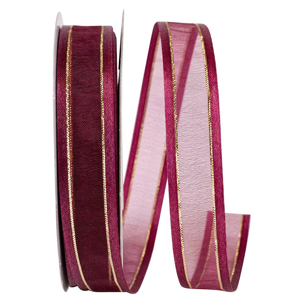 Burgundy Sheer Satin Edge Metallic Ribbon 5/8 Inch 25 Yards