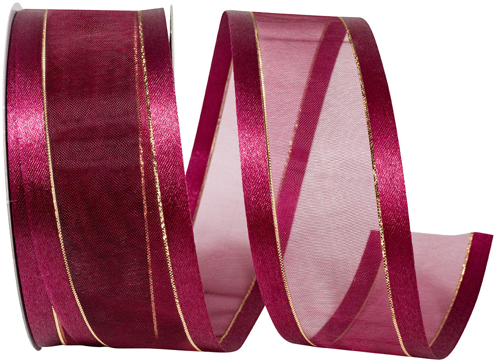 Burgundy Sheer Satin Edge Metallic Ribbon 1-1/2 Inch