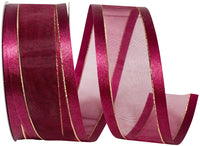 Burgundy Sheer Satin Edge Metallic Ribbon 1-1/2 Inch