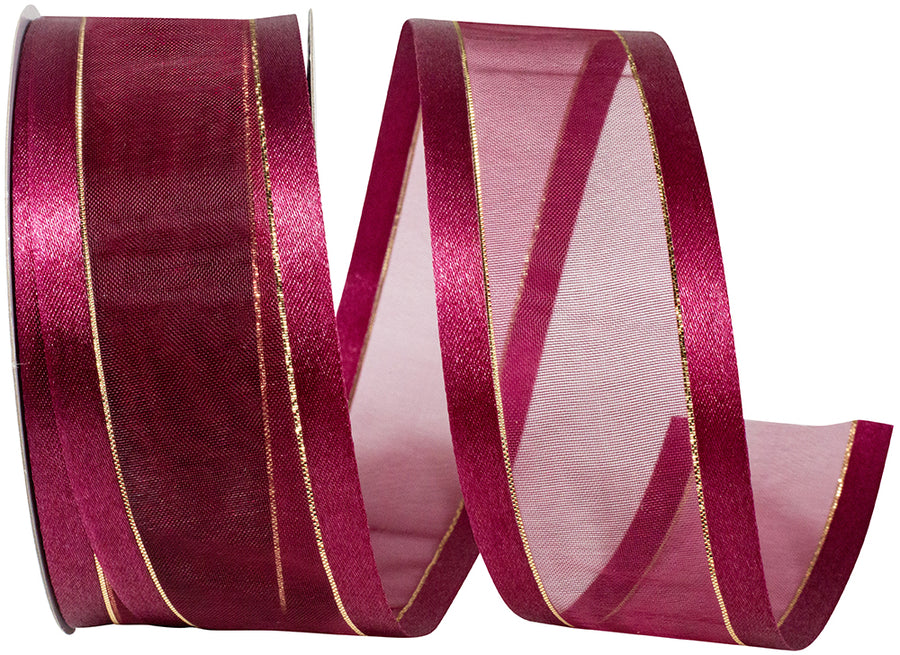 Burgundy Sheer Satin Edge Metallic Ribbon 1-1/2 Inch