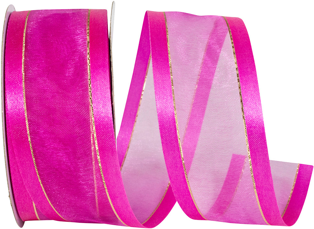 Fuchsia Sheer Satin Edge Metallic Ribbon 1-1/2 Inch