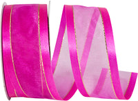 Fuchsia Sheer Satin Edge Metallic Ribbon 1-1/2 Inch