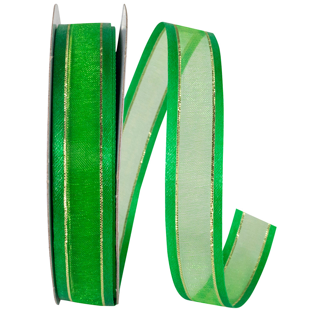 Emerald Sheer Satin Edge Metallic Ribbon 5/8 Inch