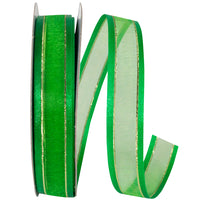 Emerald Sheer Satin Edge Metallic Ribbon 5/8 Inch