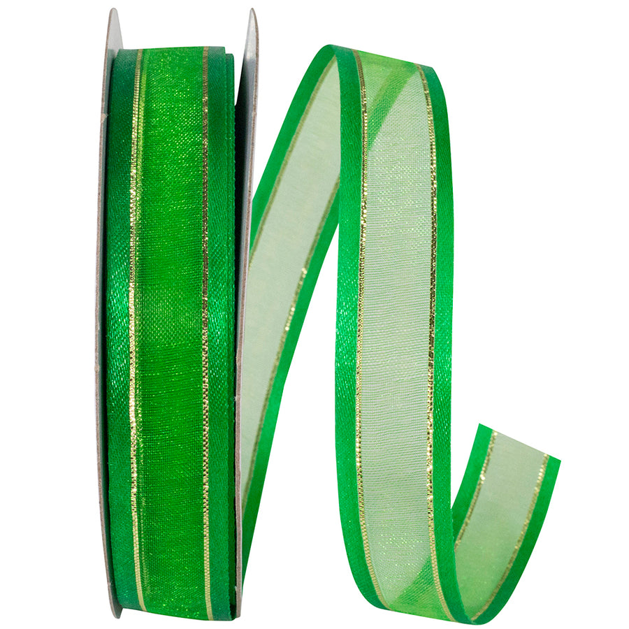 Emerald Sheer Satin Edge Metallic Ribbon 5/8 Inch