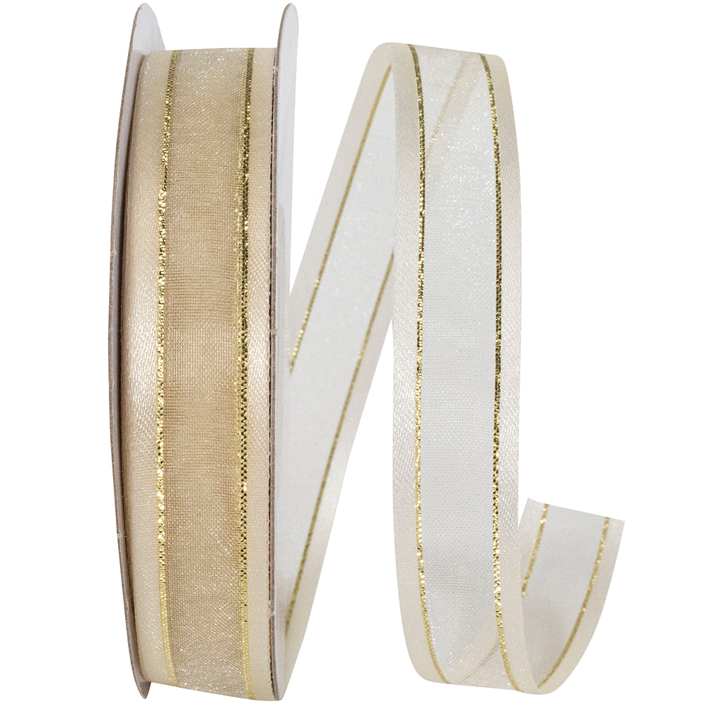 Ivory Sheer Satin Edge Metallic Ribbon 5/8 Inch 25 Yards